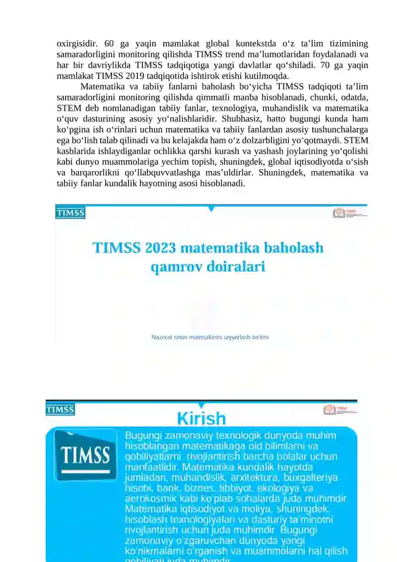 TIMSS Xalqaro Baholash Dasturi 3