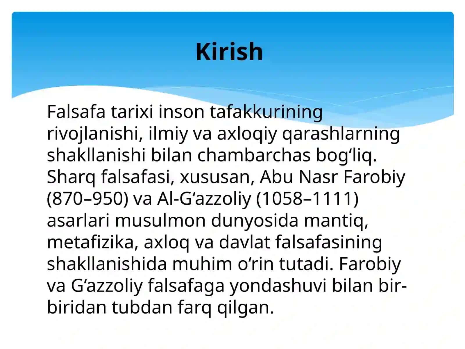 Abu Nasr Farobi va G’azzoliyning falsafa ilmiga oid qarashlari 3