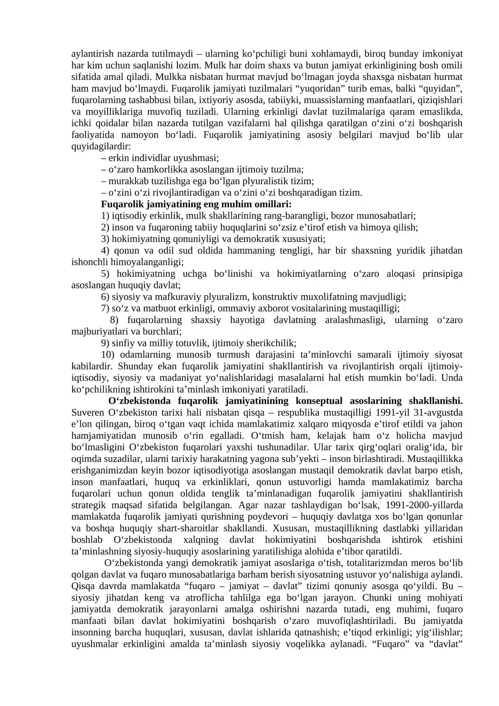 O‘ZBEKISTONDА DEMOKRАTIK, FUQАROLIK JАMIYATI АSOSLАRINING SHАKLLАNISHI, АMАLGА OSHIRILGАN SIYOSIY ISLOHOTLАR. IQTISODIY ISLOHOTLAR, XUSUSIY MULKCHILIKNING SHAKLLANISHI. O‘ZBEKISTONDA BOZORO MUNOSABATLARINING RIVOJLANISHI 3