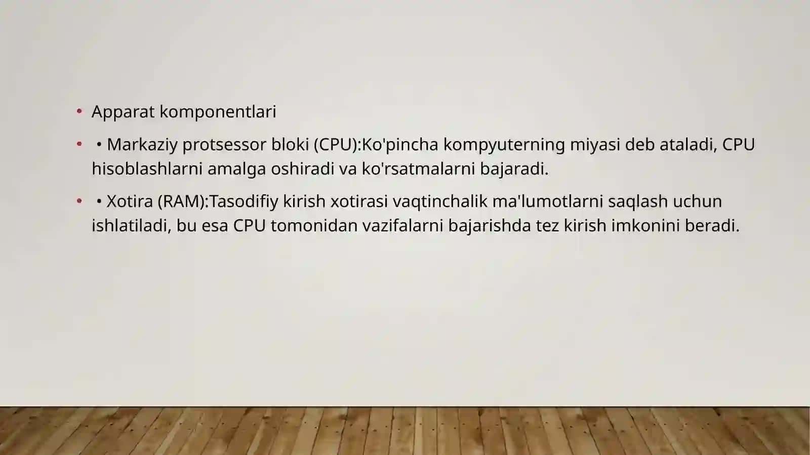Kompyuter tizimining turlari va komponentlari, kiritish va chiqarish qurilmalari 3