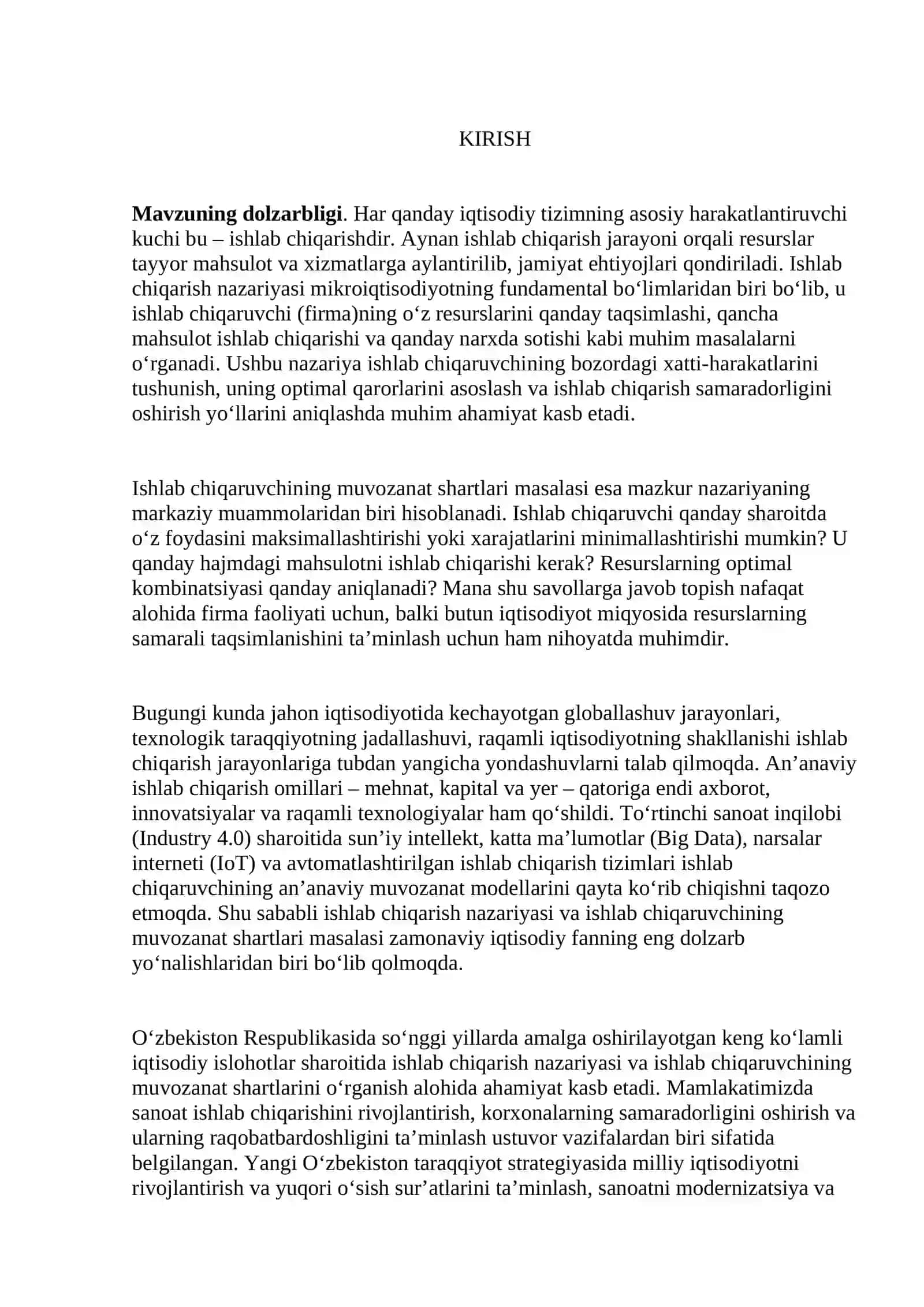 Mikroiqtisodiyot: Ishlab chiqarish nazariyasi va muvozanat shartlari 3