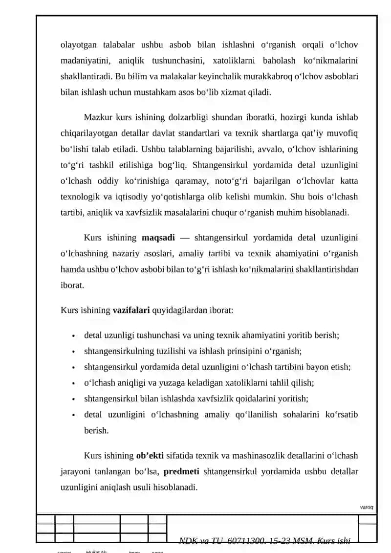 "Shtangensirkul yordamida detal uzunligini o‘lchash” kurs ishi 3