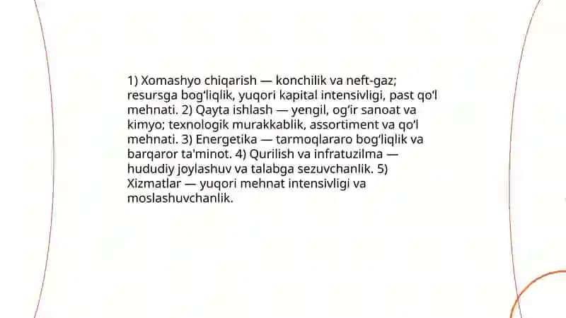 Sanoatning tarmoqlar va tarkibi va o‘ziga xos xususiyatlarini o‘rganish 3