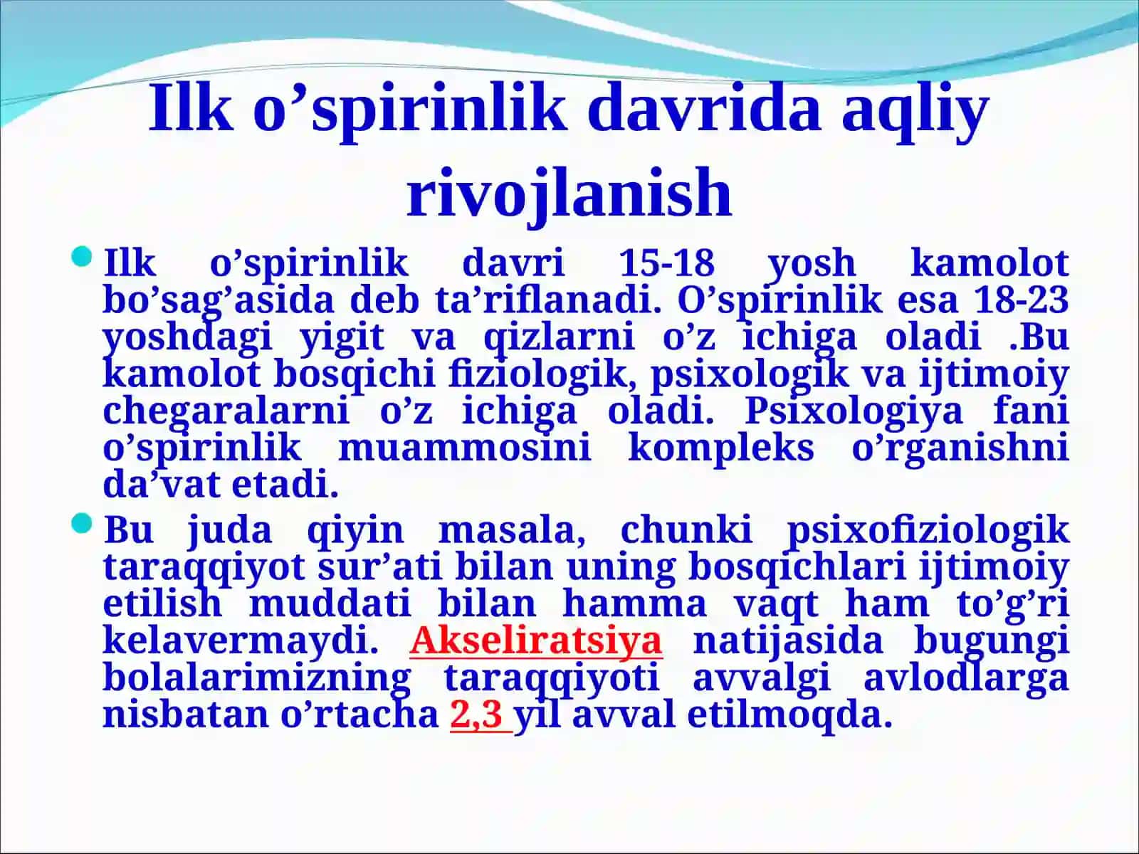 Ilk o’spirinlik davrida aqliy rivojlanish 3