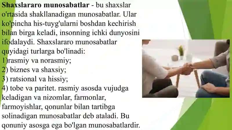 Shaxslararo munosabatlarni aniqlashda psixikadiagnostik metodlardan foydalanish. 3