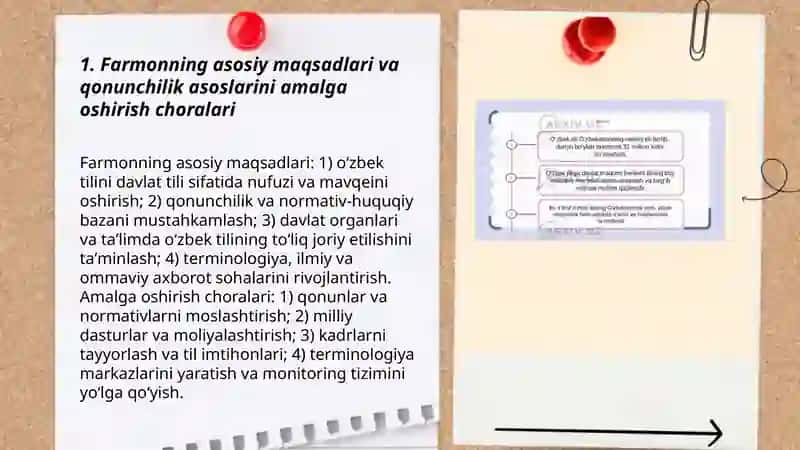 O‘zbek tilining davlat tili sifatidagi nufuzi va mavqeyini tubdan oshirish chora-tadbirlari to‘g‘risida”gi Farmoni 3