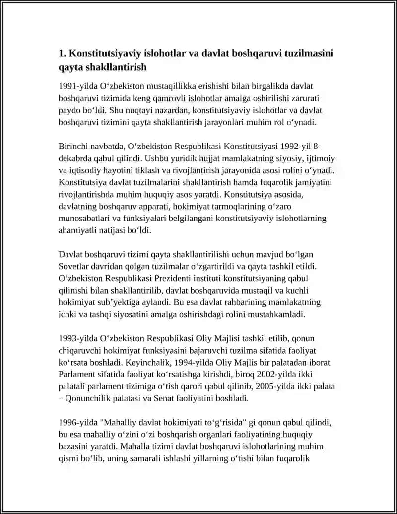 MUSTAQILLIK YILLARIDA DAVLAT BOSHQARUVI TIZIMDA AMALGA OSHIRILGAN ISLOHOTLAR 3