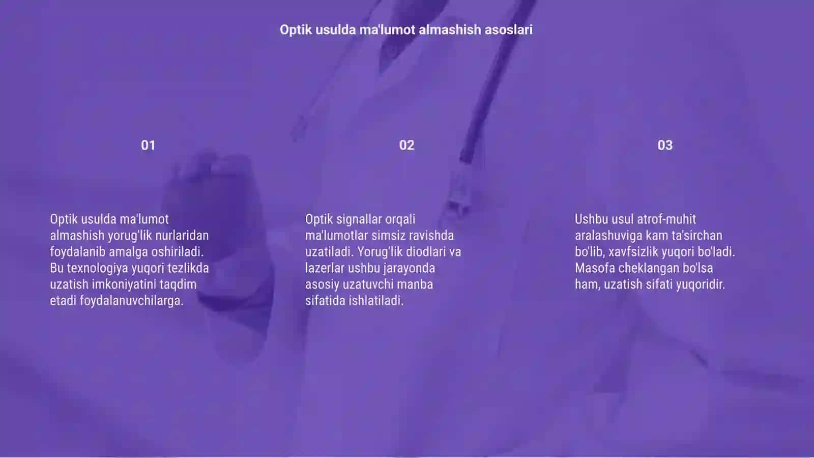 Optik usulda malumot almashish. Simsiz aloqa uzatish usullari 3