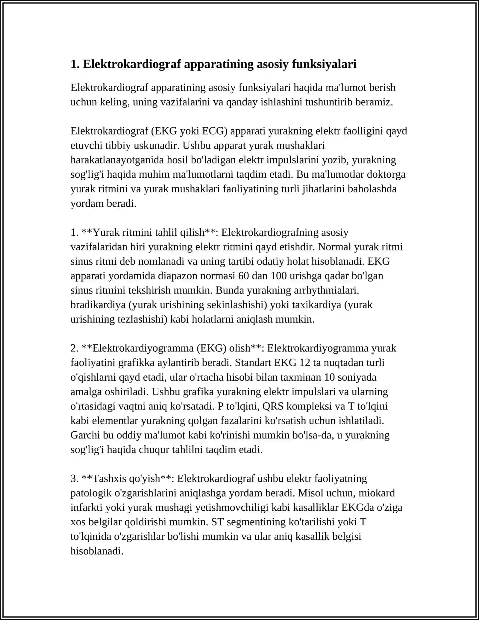 ELEKTROKARDIOGRAF APARATINING ISHLATILISH SOHALARI VA TASHXIS QOʻYUVCHI KASALLIKLARI 3