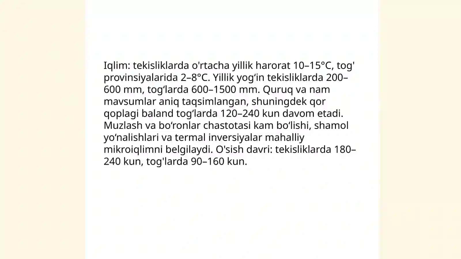 Tekislik va toĝ provinsiyalarida yuqori yashash muhitini yaratuvchi omillar 3