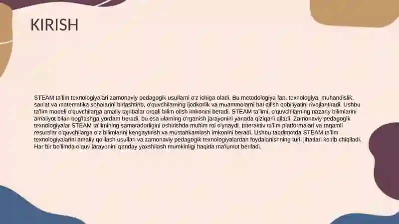STEAM taʼlim texnologiyasini amaliy qo’llash usullarini zamonaviy pedagogik texnologiyalardan foydalanish 3