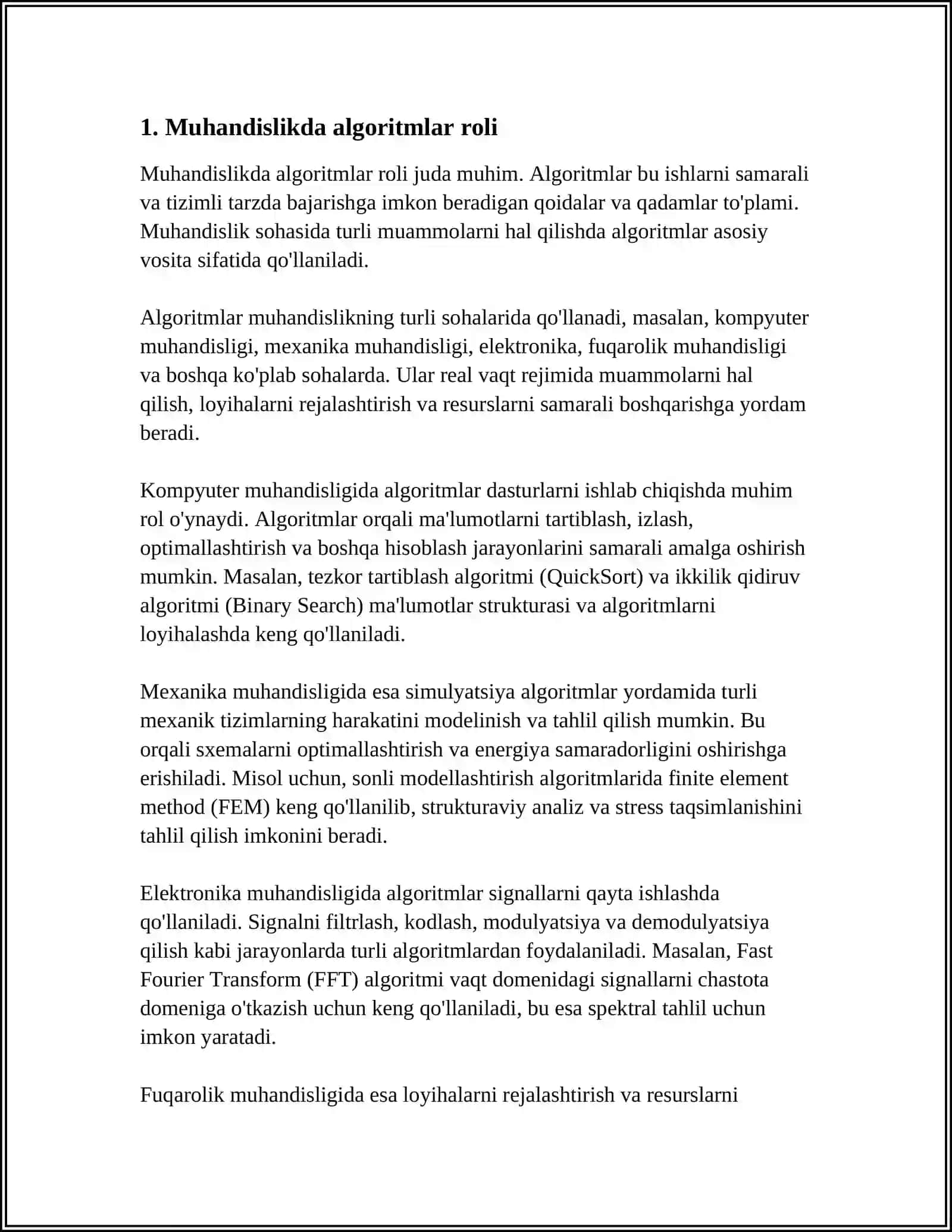 MUHANDISLIK MASALALARI YECHISHDA DASTURLASH USULLARIDAN FOYDALANISH REFERAT 3