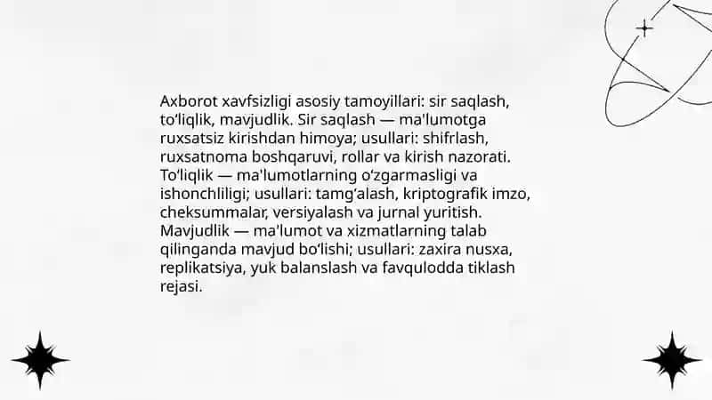 Axborot xavfsizligi va axborotlami himoyalash usullari 3