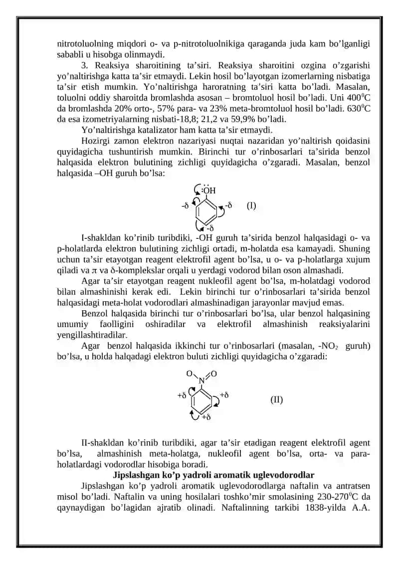 Benzol halqasida o’rin olish qoidasi 3