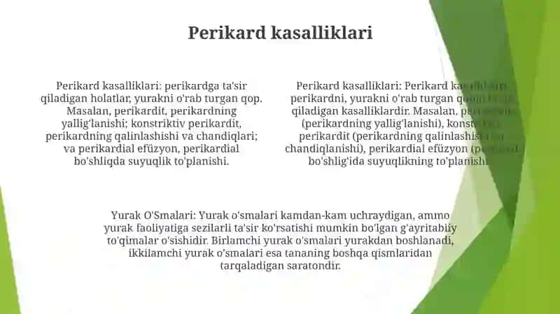 Perikard Kasalliklari. Yurak O'Smalari.Yurak Transplantatsiyasi 3