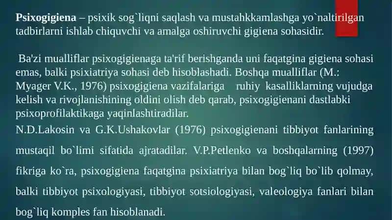 Psixologik salomatlik mezonlari. Psixoanaliz ta’limoti va uning tibbiyotdagi o’rni 3