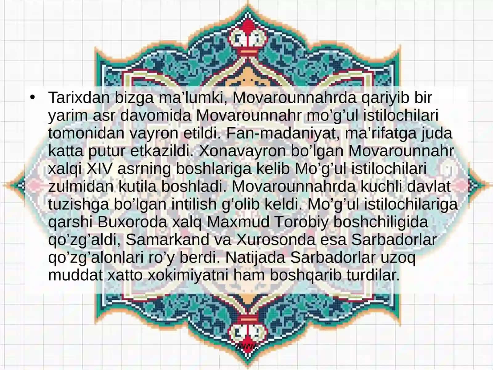 XIV- XVI asrlarda Movorounnahr datarbiya, maktab va pedagogik fikrlar 3
