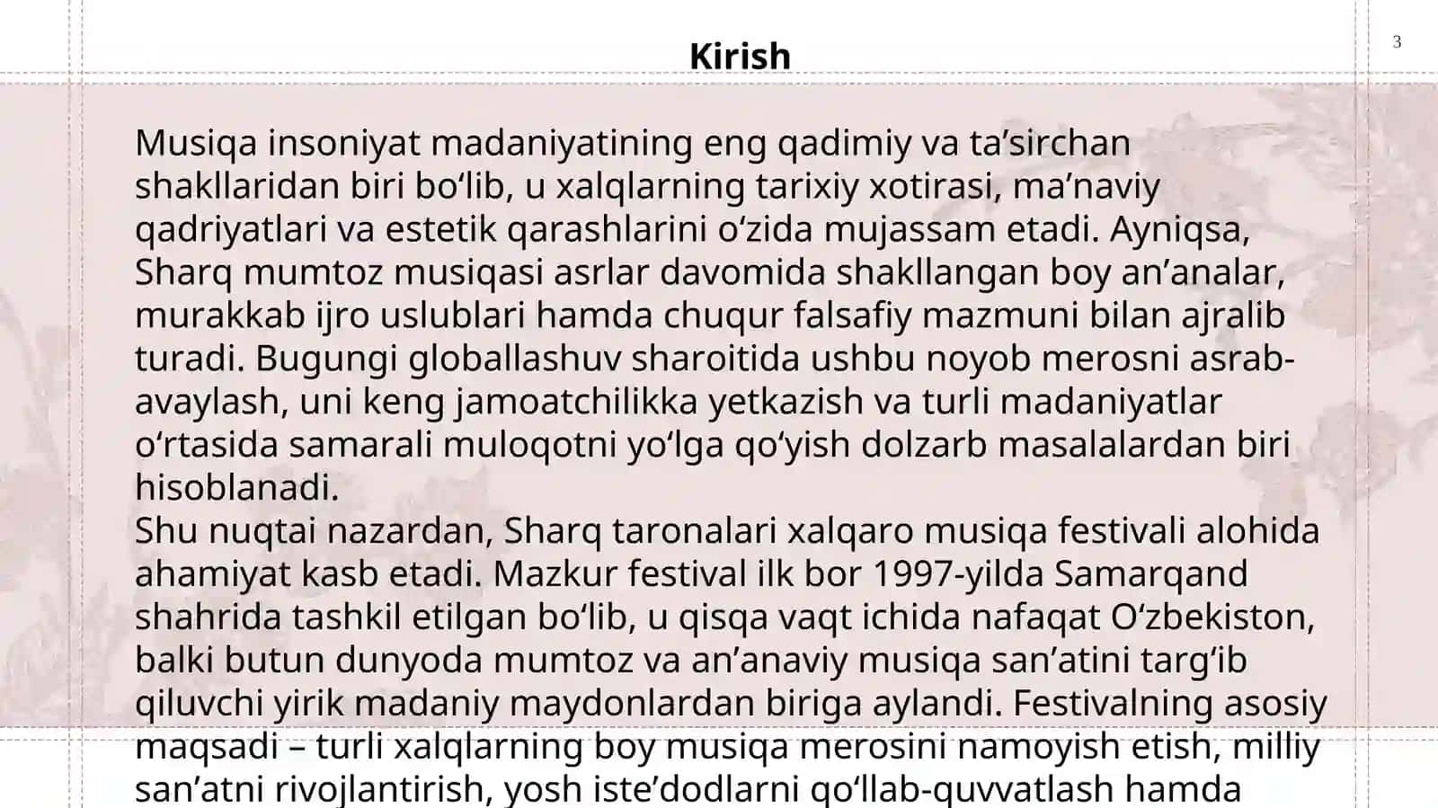 “Sharq taronalari” xalqaro musiqa festivali dunyo mumtoz musiqasining axborot manbasi sifatida. 3