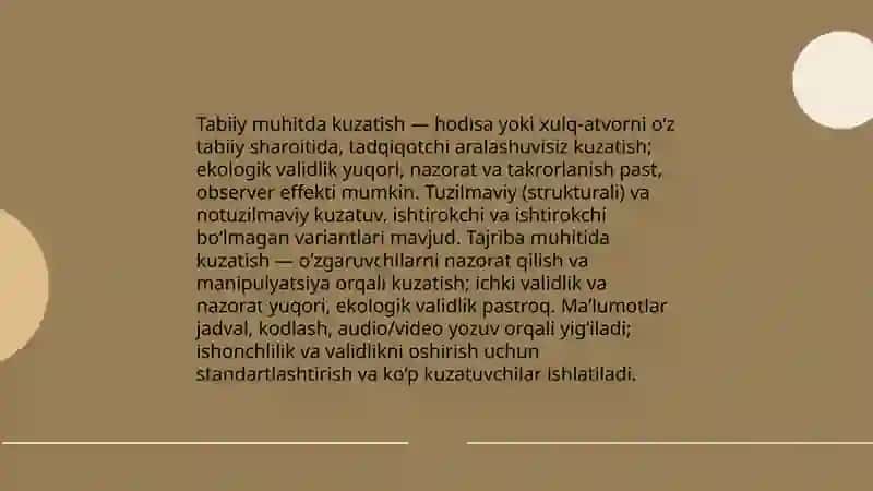 Kuzatish, suxbat, inson faoliyati maxsuluni tahlil qilish psixologiyaning metodlari sifatida 3