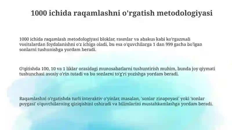 1000 ichida va ko'p xonalı sonlarni manfiy butun sonlarga o'rgatish metodikasi 3