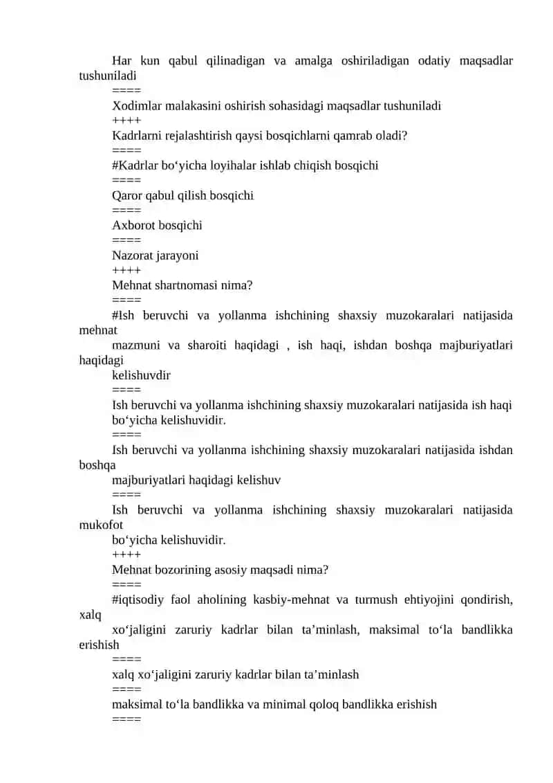 Personalni boshqarish fanidan test savollari 3