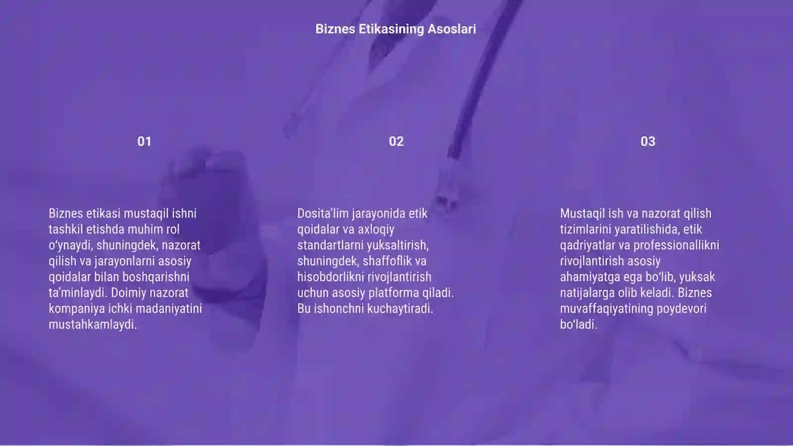 Beznes etikasi mustaqil ish tuzish va nazorat qilish 3