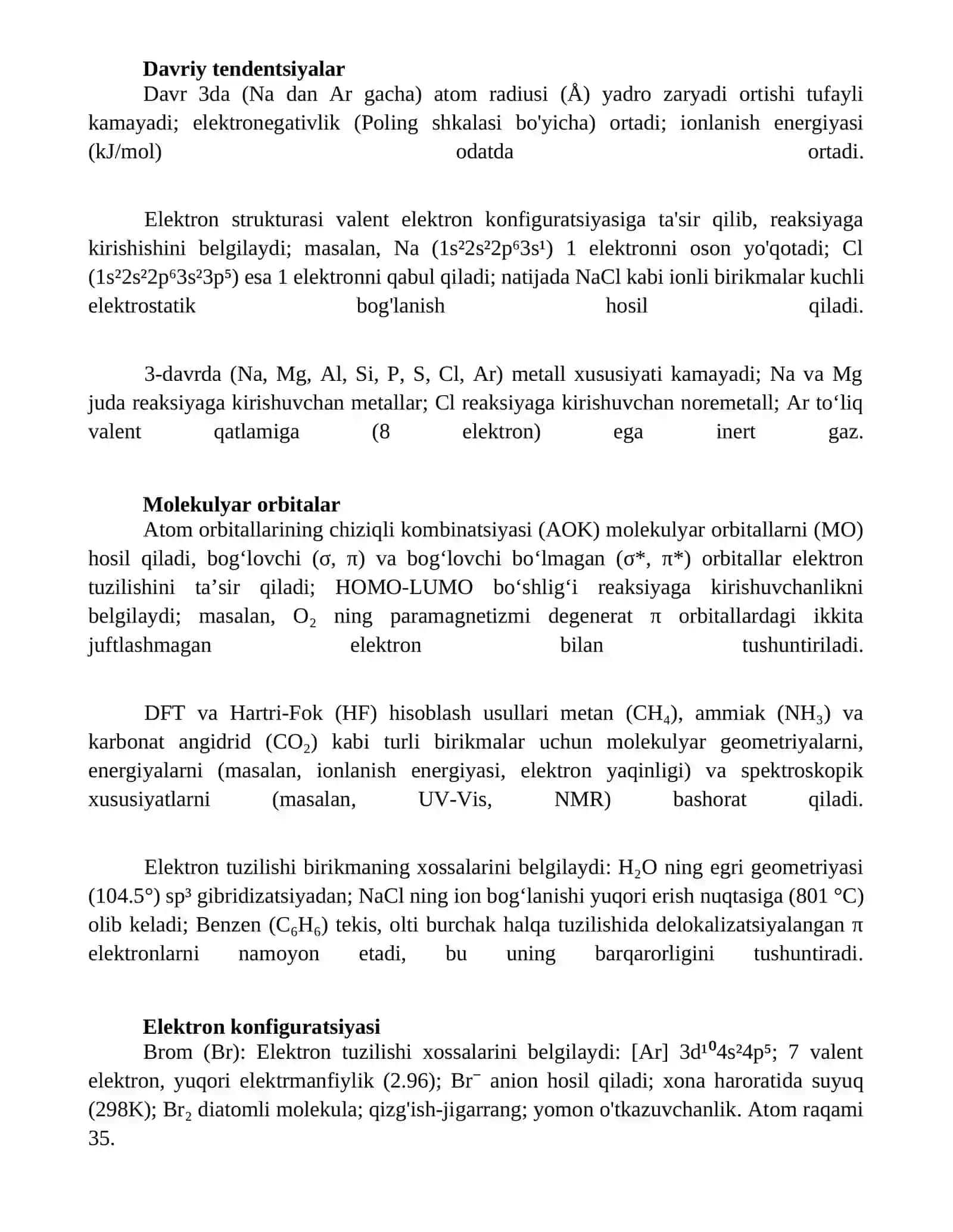 Kimyoviy birikmalarning elektron tuzilishi va xususiyatlari 3