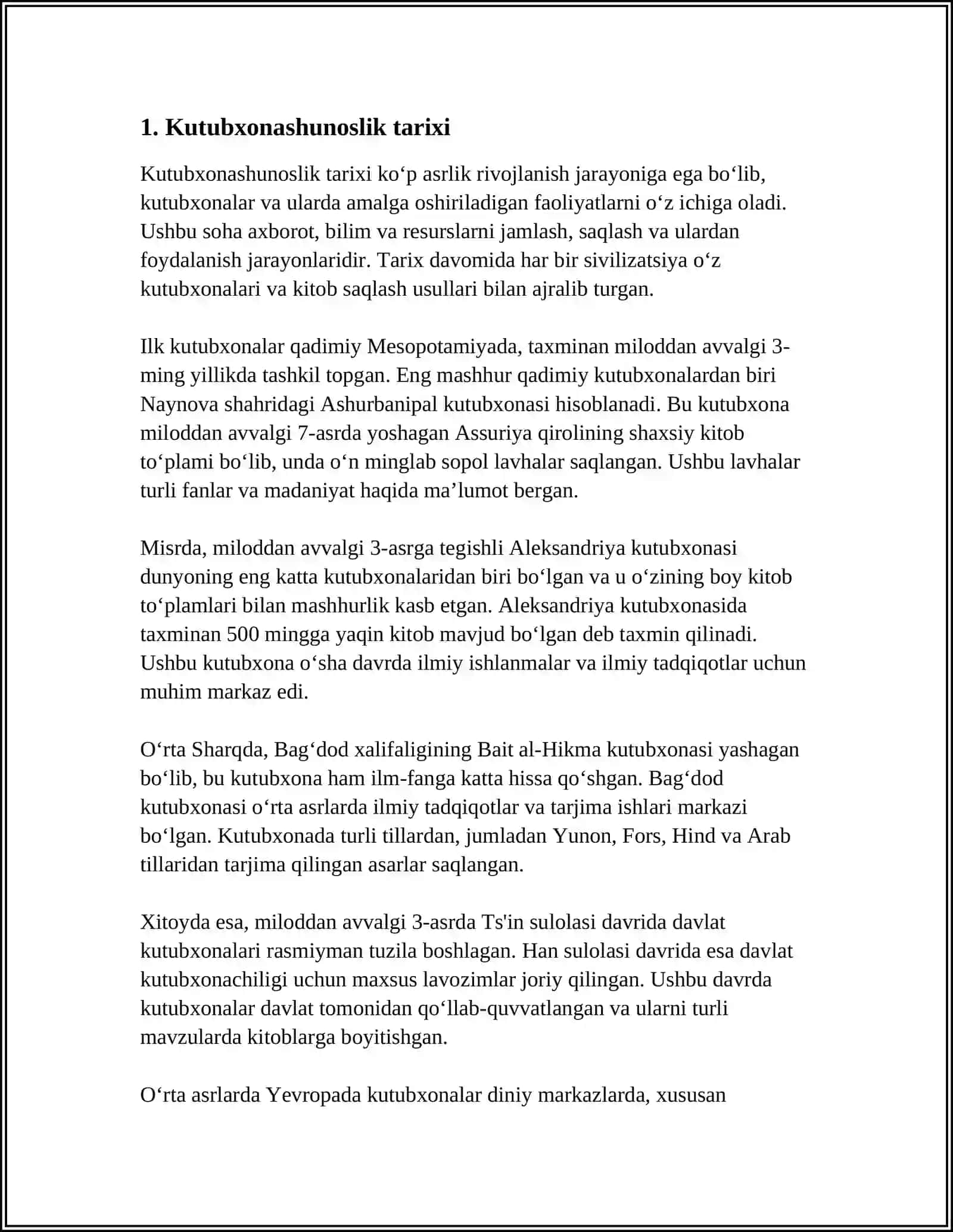 MUSTAQIL ISH Mavzu: KUTUBXONASHUNOSLIK FAN SIFATIDA 3