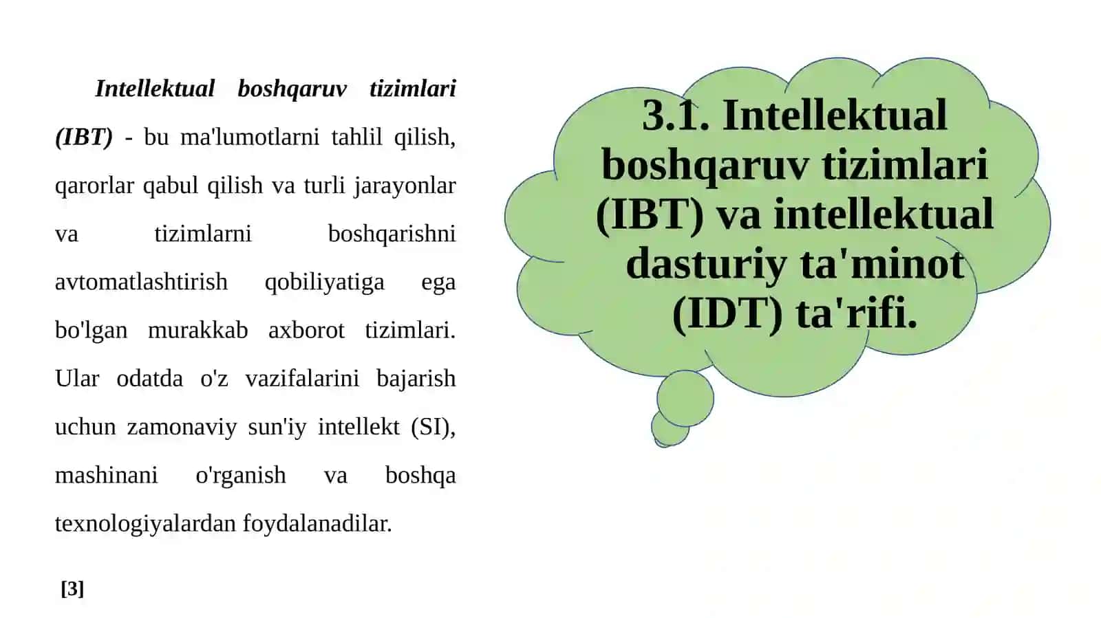 Intellektual boshqaruv tizimlari va intellektual dasturiy ta'minotning tasnifi 3