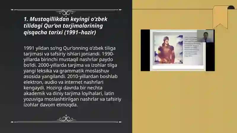 Mustaqillik yillarida Qur’onning o’zbek tiliga tarjima qilinishi va tafsirlari haqida taqdimot tayyorlash 3