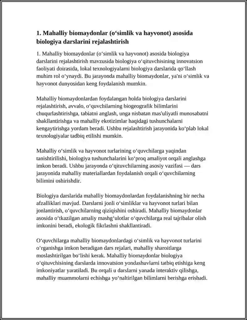 BIOLOGIYA O‘QTUVCHISINING INNAVATSION FAOLIYATI.BIOLOGIYA DARSLARIDA LOKAL TEXNOLOGIYALARDAN FOYDALANISH YO‘LLARI 3