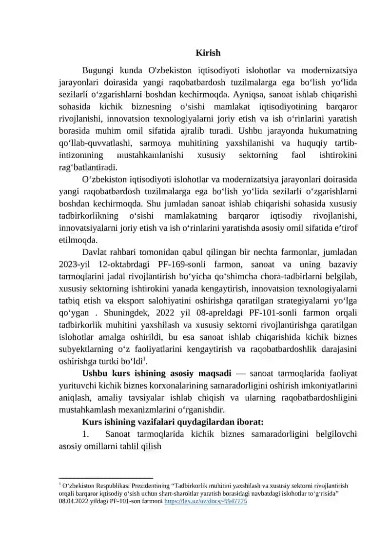 “Sanoat tarmoqlarida kichik biznesning samaradorligini oshirish imkoniyatlari” mavzusida ilmiy ish 3