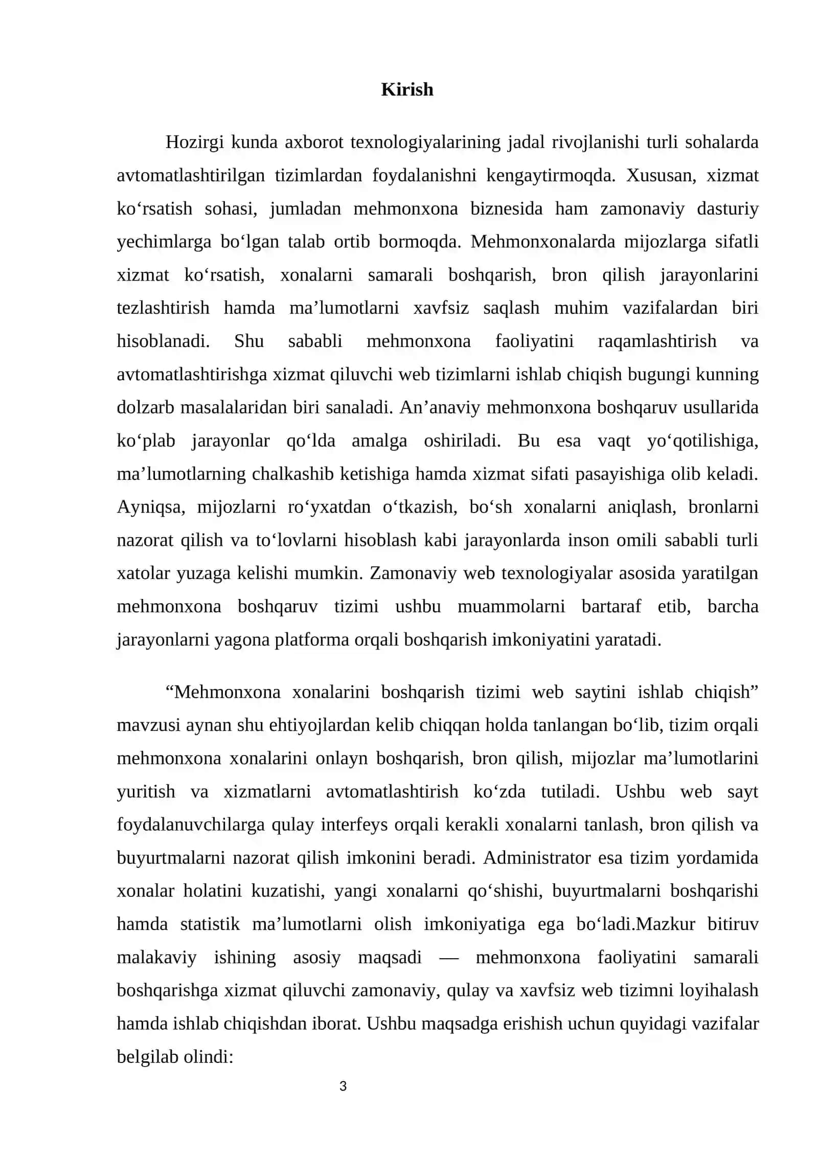 Mehmonxona xonalarini boshqarish tizimi web saytini ishlab chiqish 3