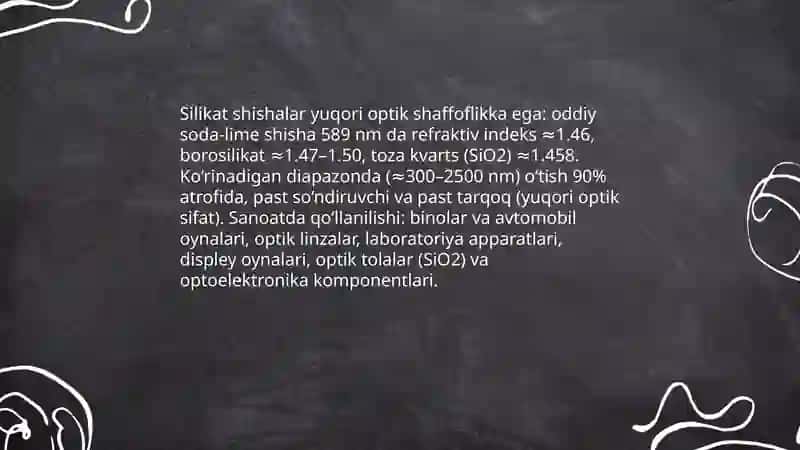 Silikat materiallarning optik xossalarini sanoatda qoʻllash 3