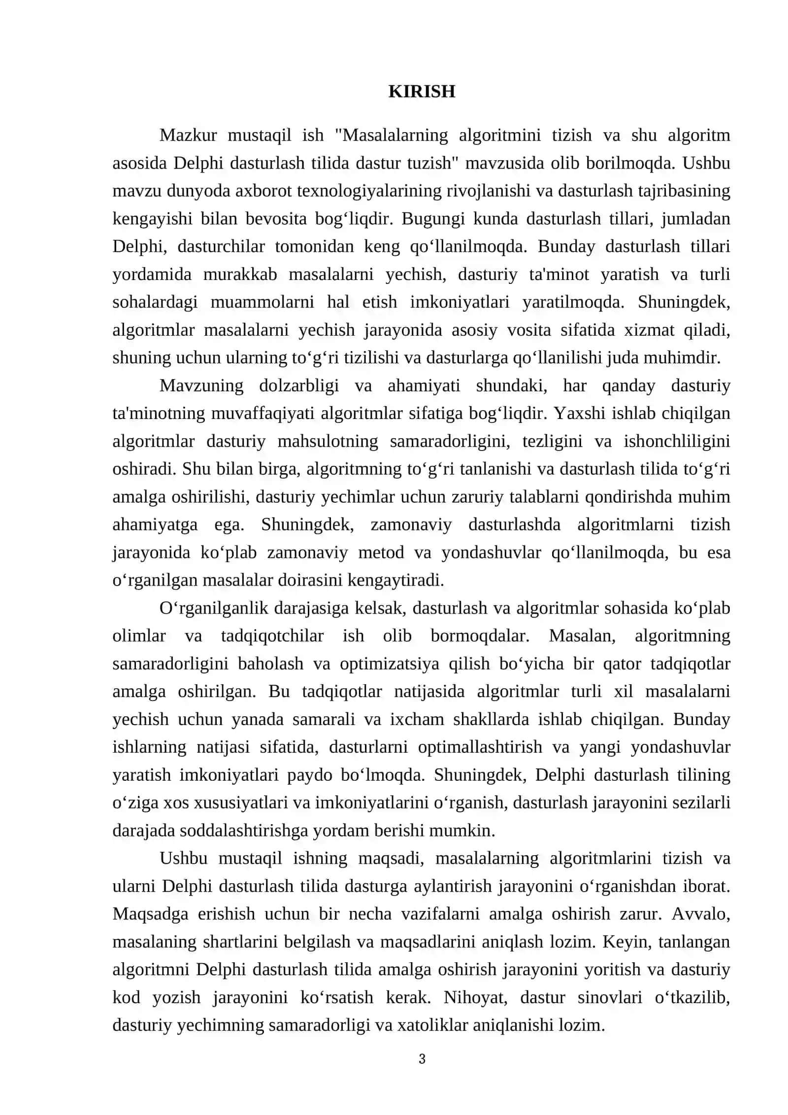 Masalalarning algoritmini tizish va shu algoritm asosida Delphi dasturlash tilida dastur tuzish 3