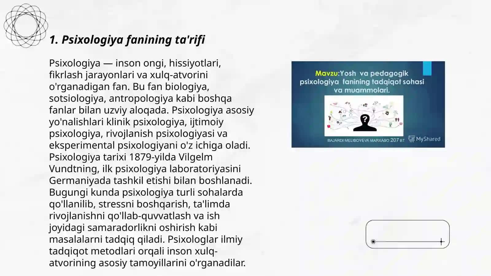 Psixologiya fanining predmeti va rivojlanish tarixi 3
