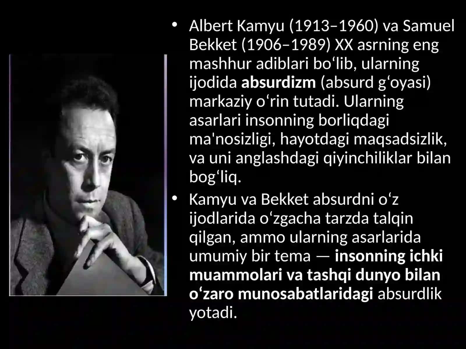 AlbertKamyu va S. Bekkertlari jodida absurd g`oyasi 3