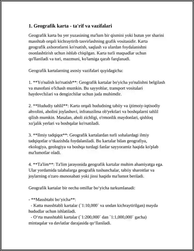 GEOGRAFIK KARTALARNING MAQSADI VA ULARNI O‘RGANISH. KARTALARNING TASNIFI. KARTALARNING TURLARI 3