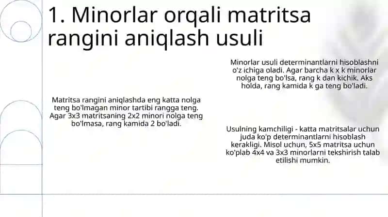 Matritsa rangini minoralar orqali topish usuli 3