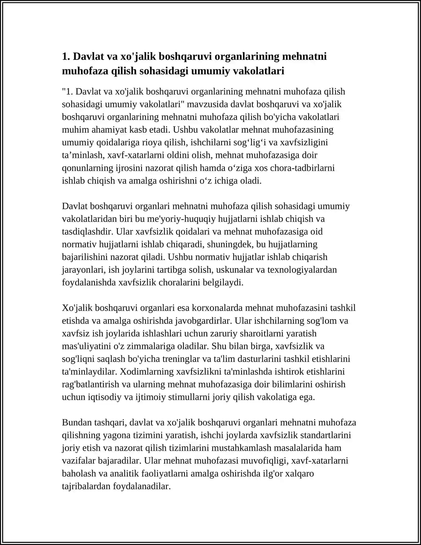 DAVLAT VA XO'JALIK BOSHQARUVI ORGANLARINING MEXNATINI MUXOFAZA QILISH SOXASIDAGI VAKOLATLARI 3