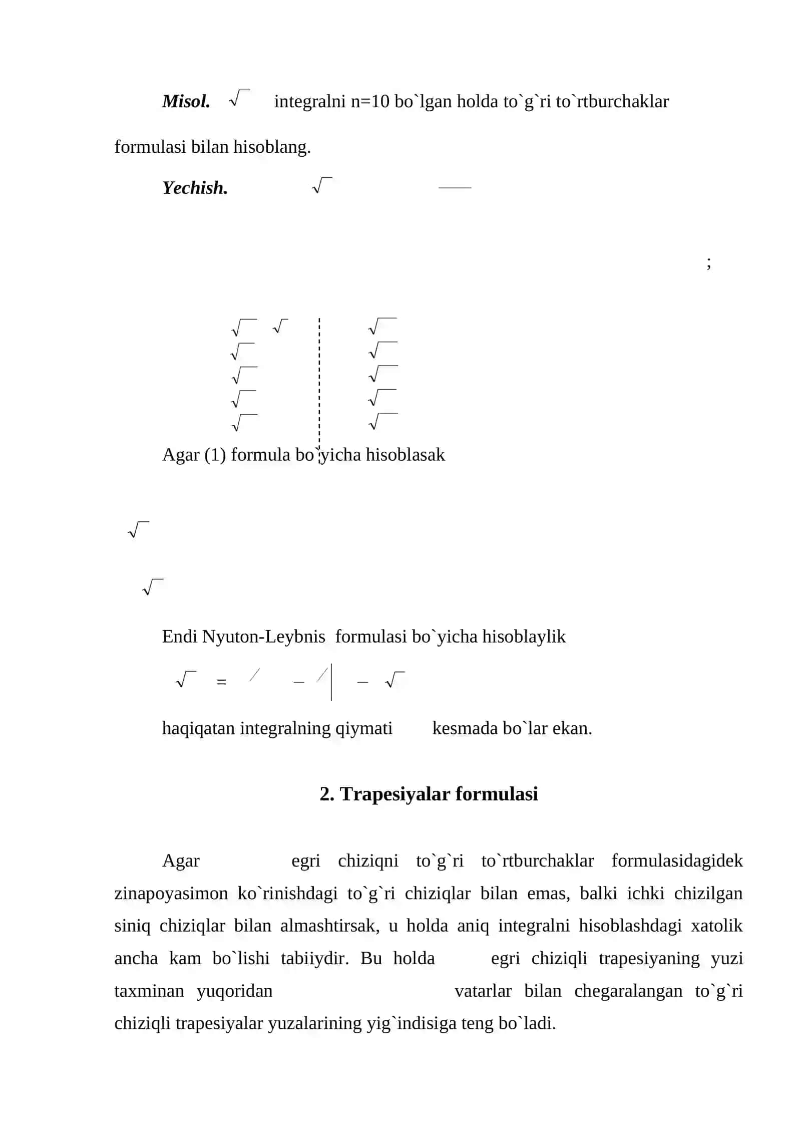 Aniq integrallarni taqribiy hisoblash. Xosmas integrallar 3