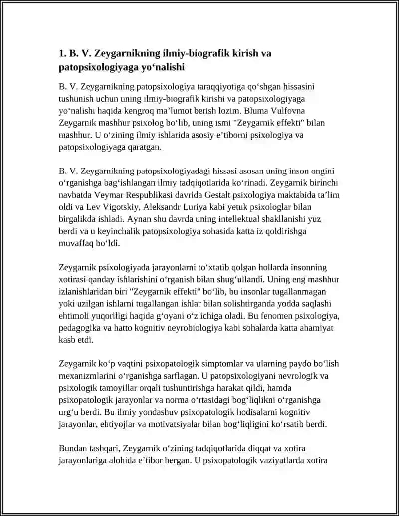 B. V ZEYGARNIKNING PATOPSIXALOGIYA TARAQQIYOTIGA QOSHGAN HISSASI 3