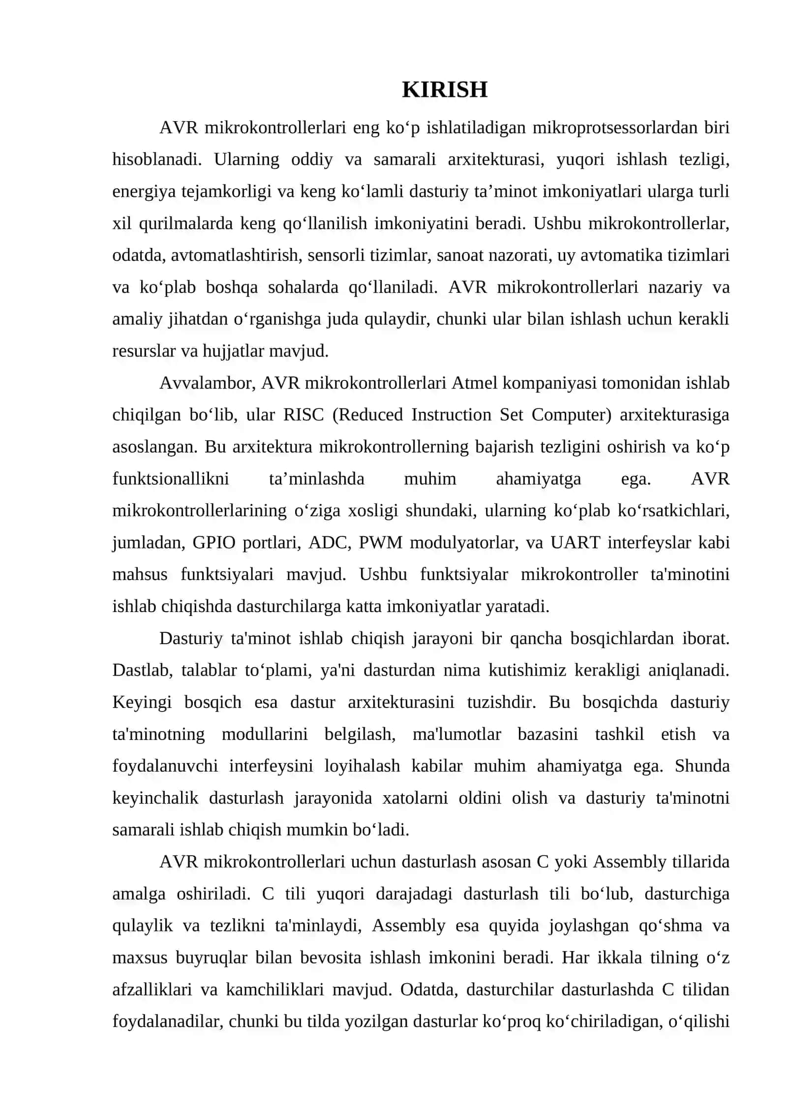 AVR MIKROKONTROLLERIDA ORNATILGAN DASTURIY TAMINOT ISHLAB CHIQISH 3