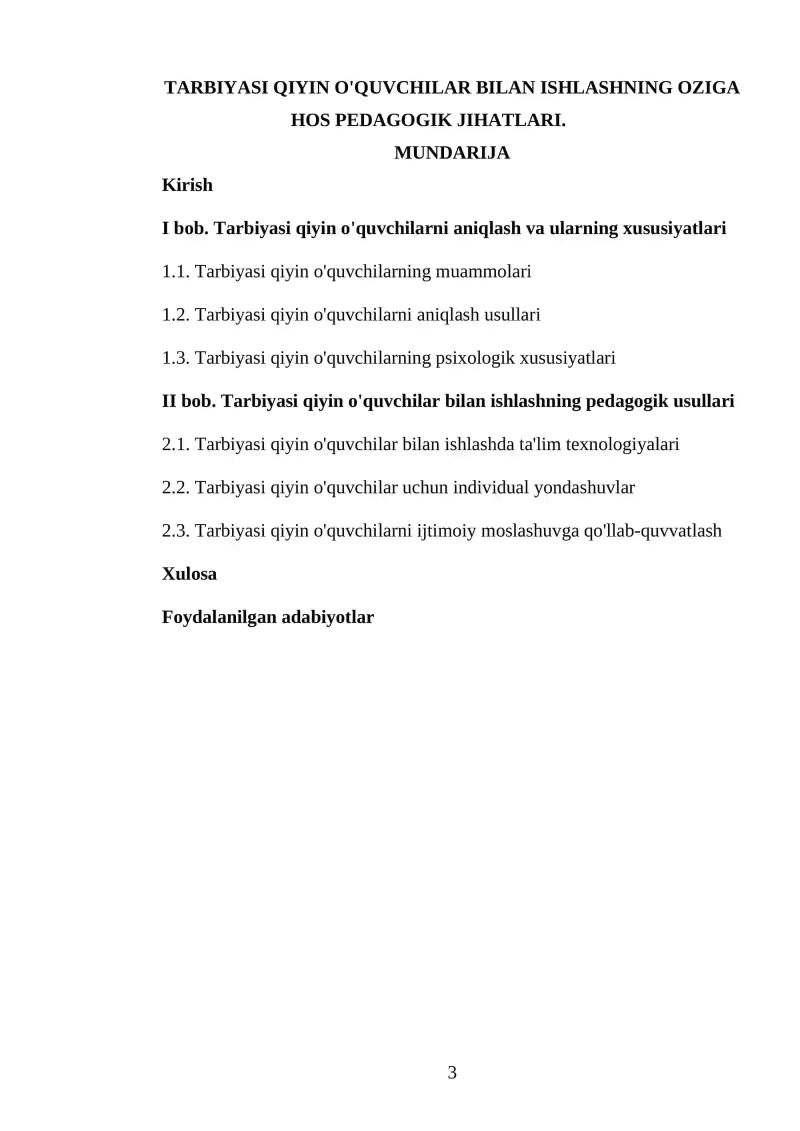 UMUMIY PEDAGOGIKA FANIDAN TAYYORLAGAN KURS ISHI 3