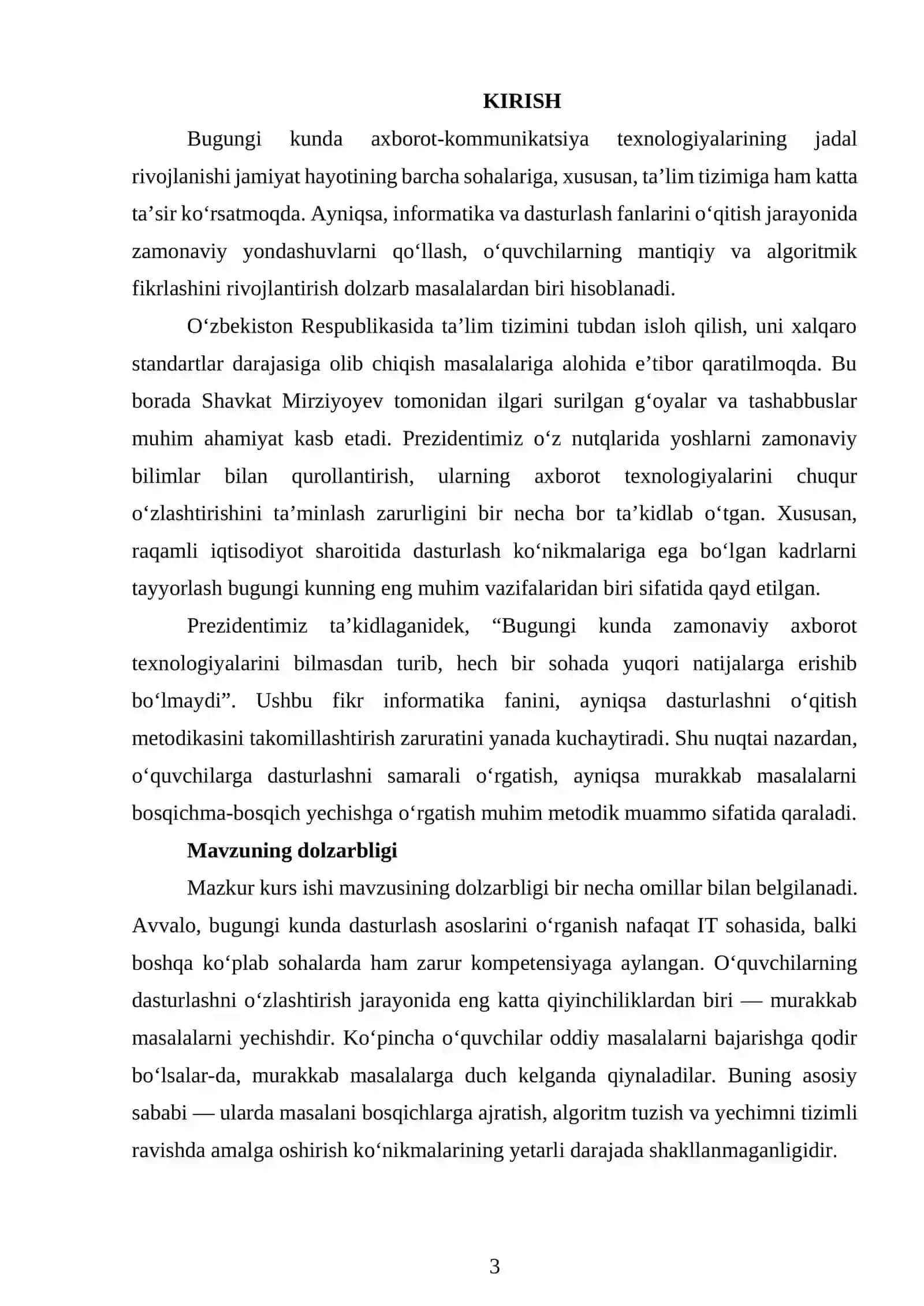 "Dasturlashga oid murakkab masalalarni bosqichma-bosqich o‘rgatish texnologiyasi" 3