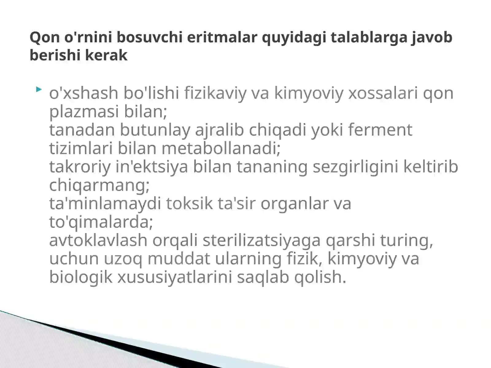 Qon o’rnini bosuvchi suyuqliklar va ularning tasnifi. Gemotransfuziya 3