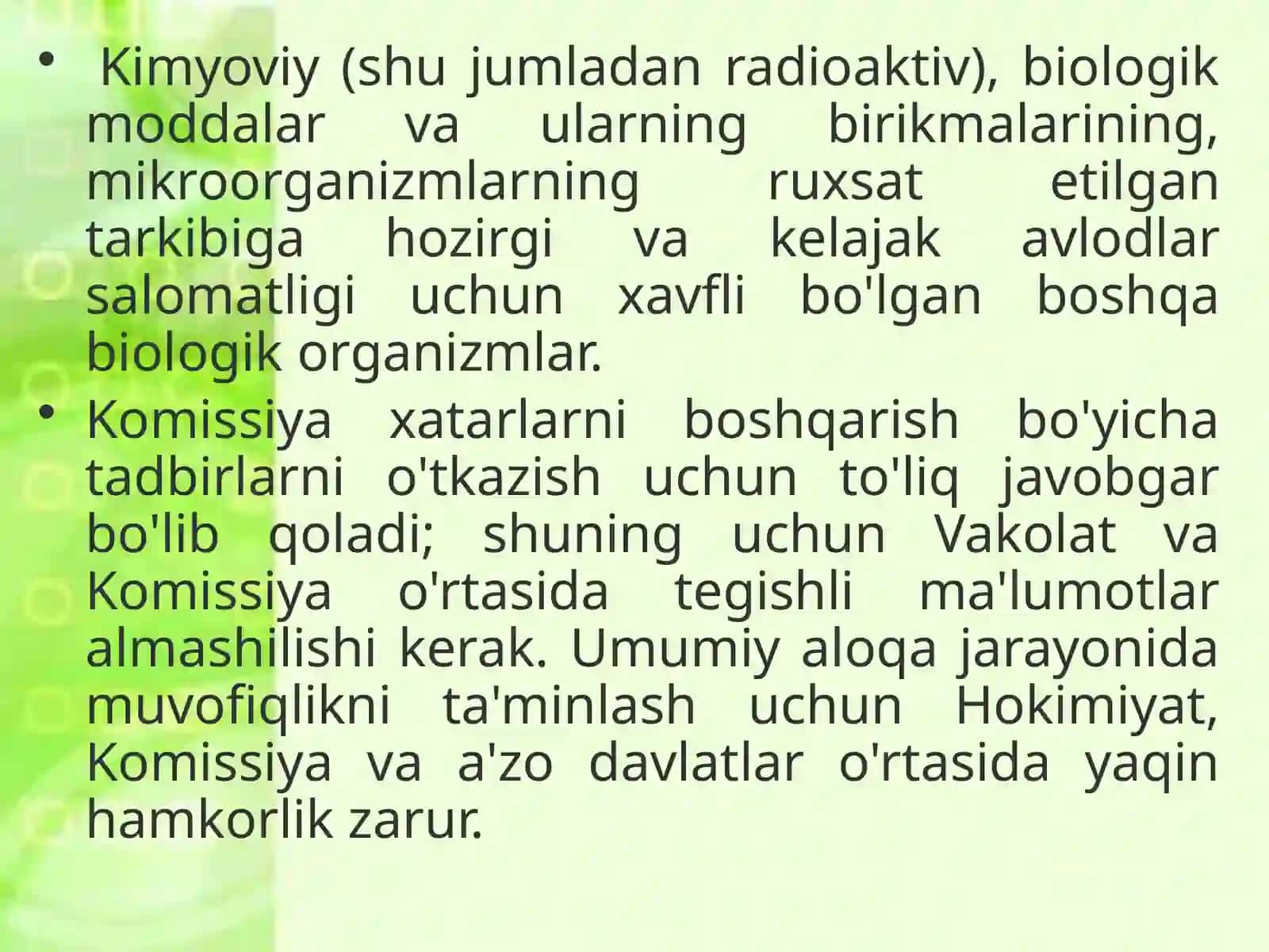 Oziq-ovqat mahsulotlarining sifati va xavfsizligi. Intizomiy talablar 3