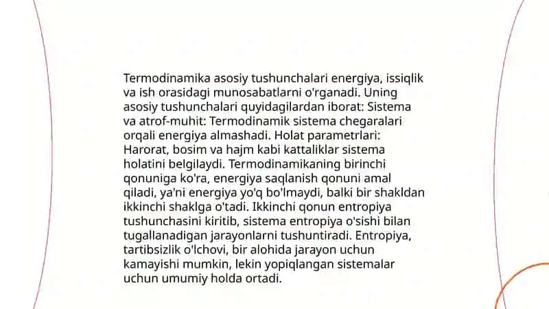 Kimyoviy termodinamika tushunchalari, qonunlari va turli jarayonlarni tafsiflashga qoʻllanilish chegaralari 3