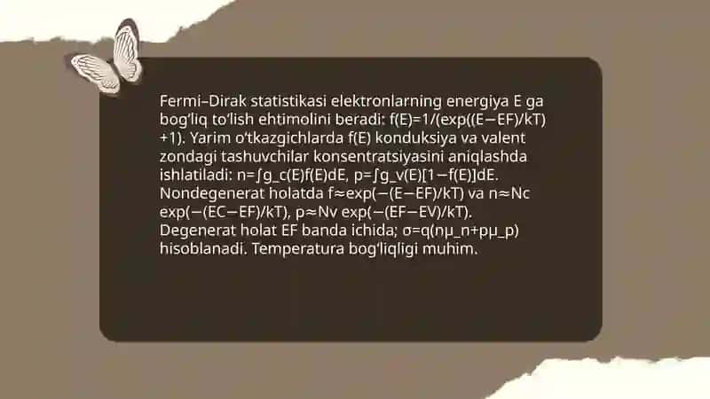 Yarim oʻtkazgichlarda elektronlar statistikasi 3