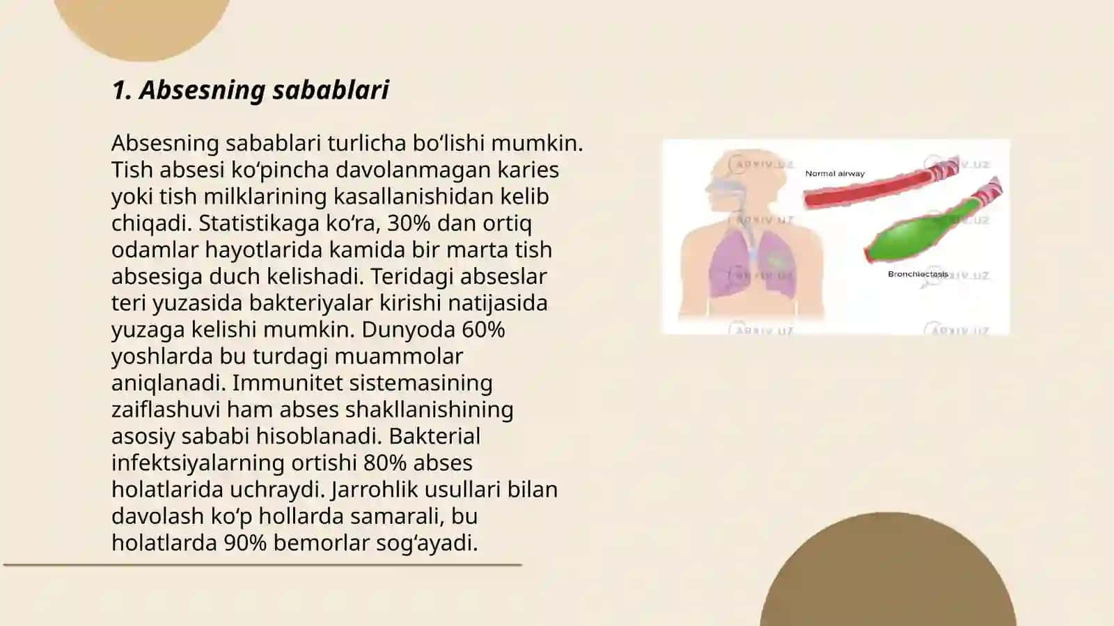 O'pkanining yiringli kasaliklari:Abses, gangrena, bronporxtaz 3